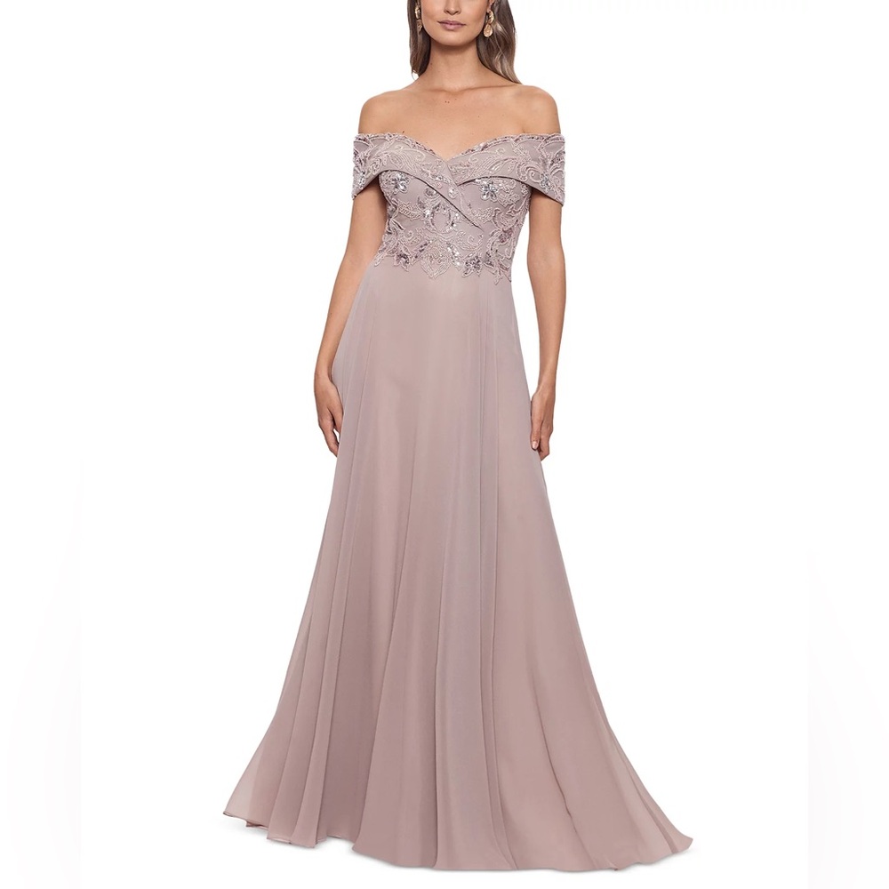 NWT Xscape Beaded Off-The-Shoulder Gown